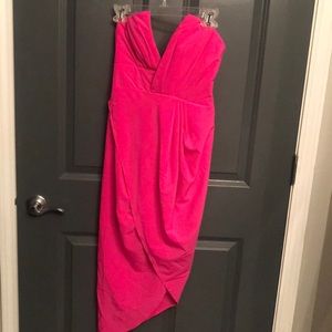 Neon pink strapless dress